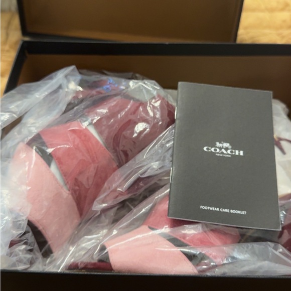 Coach Minetta Burgundy and Pink Heeled Sandals - Picture 6 of 8